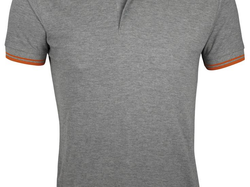 Рубашка поло мужская Pasadena Men 200 с контрастной отделкой, серый меланж с оранжевым