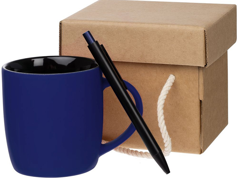 Набор Color Block: кружка и ручка, синий с черный