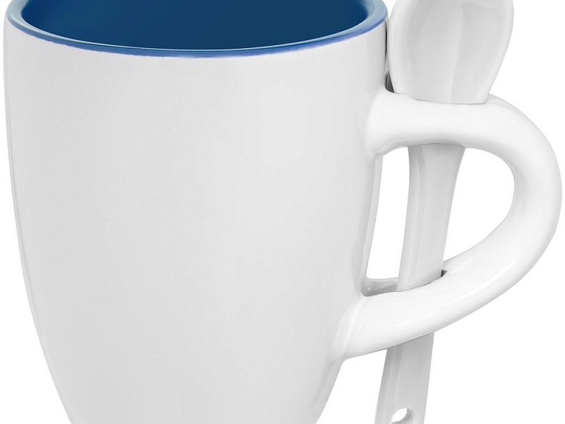 Кофейная кружка Pairy с ложкой, синяя с белой