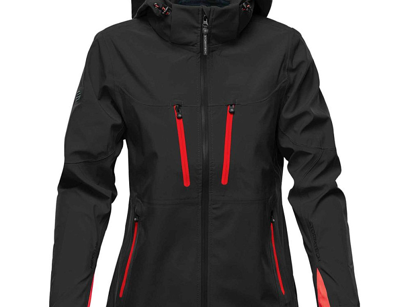 Куртка софтшелл женская Patrol, черная с красным