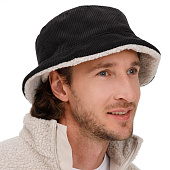 Панама Bucket двусторонняя утепленная, темно-серая с бежевым