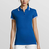 Рубашка поло женская Pasadena Women 200 с контрастной отделкой, ярко-синяя с белым