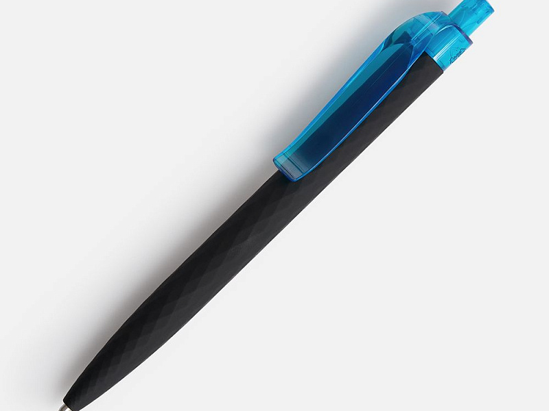 Ручка шариковая Prodir QS01 PRT-T Soft Touch, черная с голубым