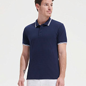 Рубашка поло мужская Pasadena Men 200 с контрастной отделкой, черная с зеленым