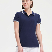 Рубашка поло женская Pasadena Women 200 с контрастной отделкой, темно-синяя с белым
