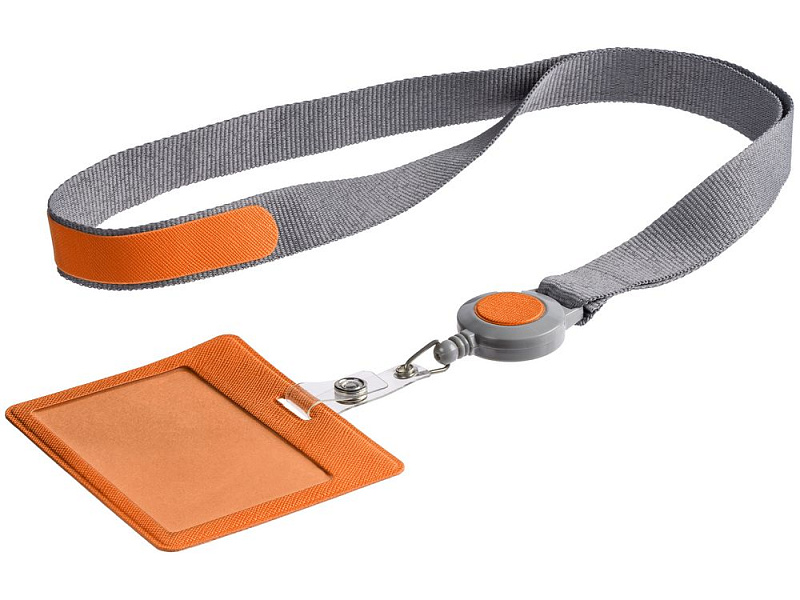 Чехол для карточки с лентой и ретрактором Devon, оранжевый