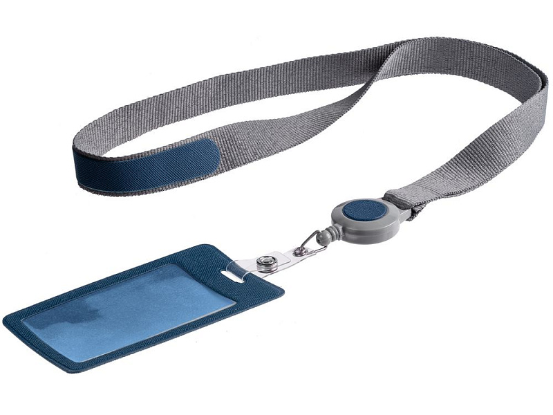 Чехол для пропуска с лентой и ретрактором Devon, синий