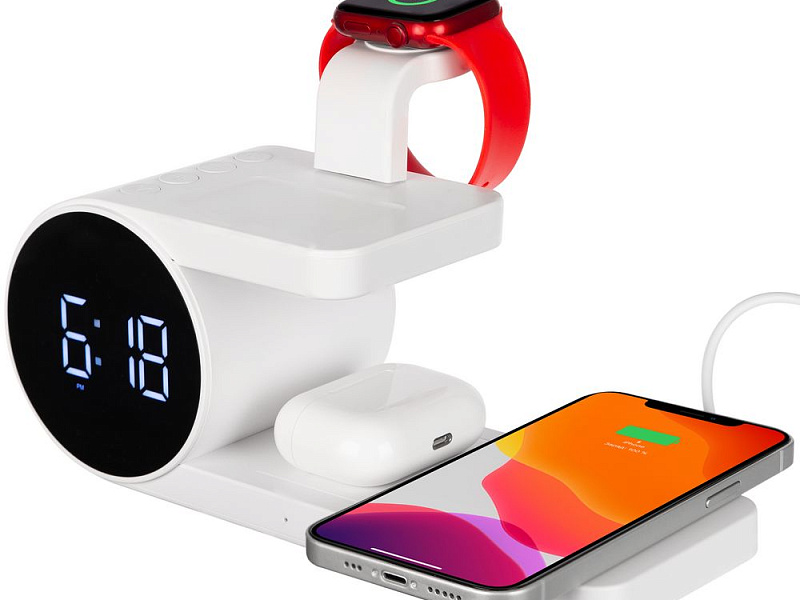 Станция беспроводной зарядки с часами fullStack, белая
