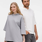 Футболка оверсайз унисекс с капюшоном Neofit, молочно-белая