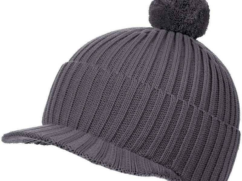 Вязаная шапка с козырьком Peaky, серая (антрацит)
