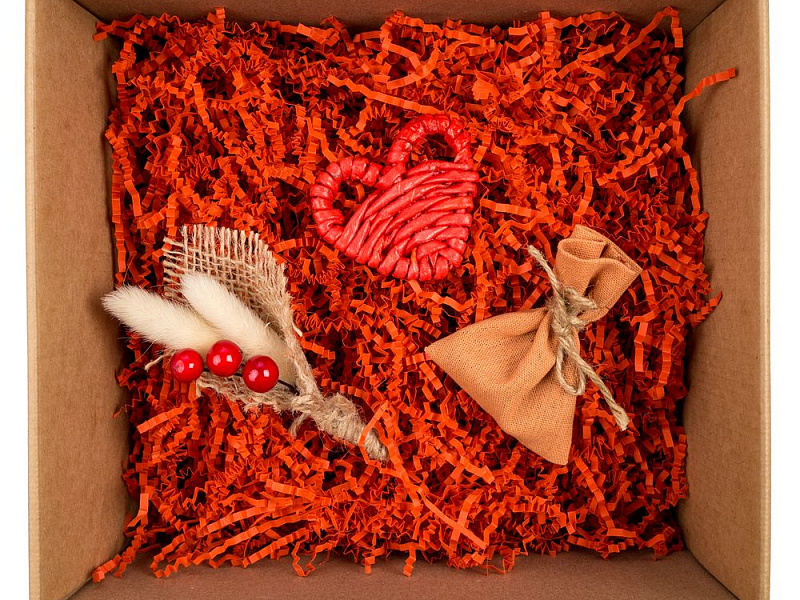 Коробка Grande, крафт с красным наполнением