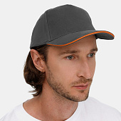 Бейсболка Long Beach, серая с оранжевым