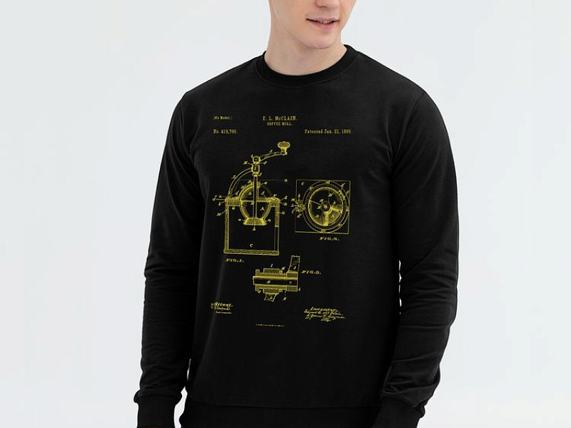 Свитшот Old Patents. Coffee Mill, черный