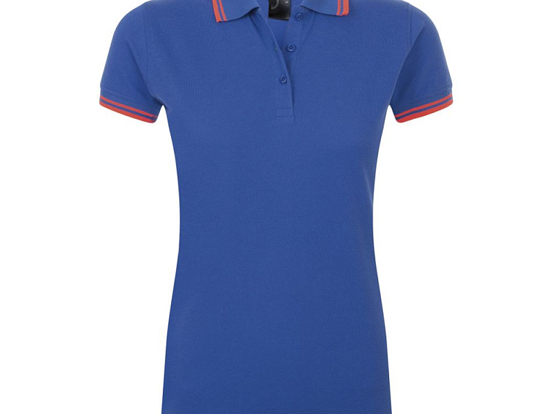 Рубашка поло женская Pasadena Women 200 с контрастной отделкой, ярко-синяя (royal) с неоново-розовым