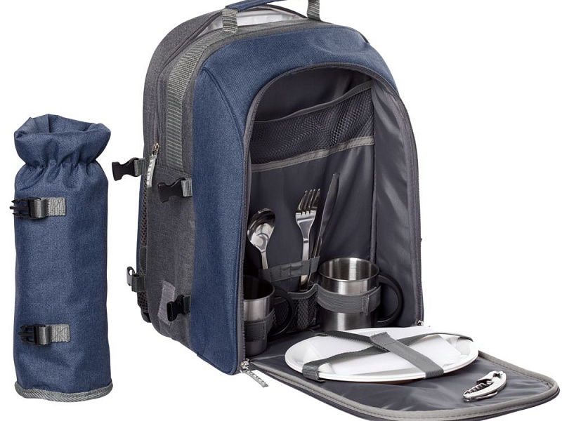 Набор для пикника Fridag на 2 персоны, темно-синий с серым