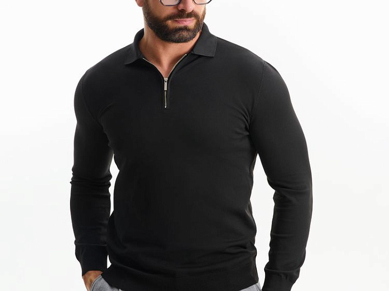 Рубашка поло мужская с длинным рукавом Terrazzo, черная