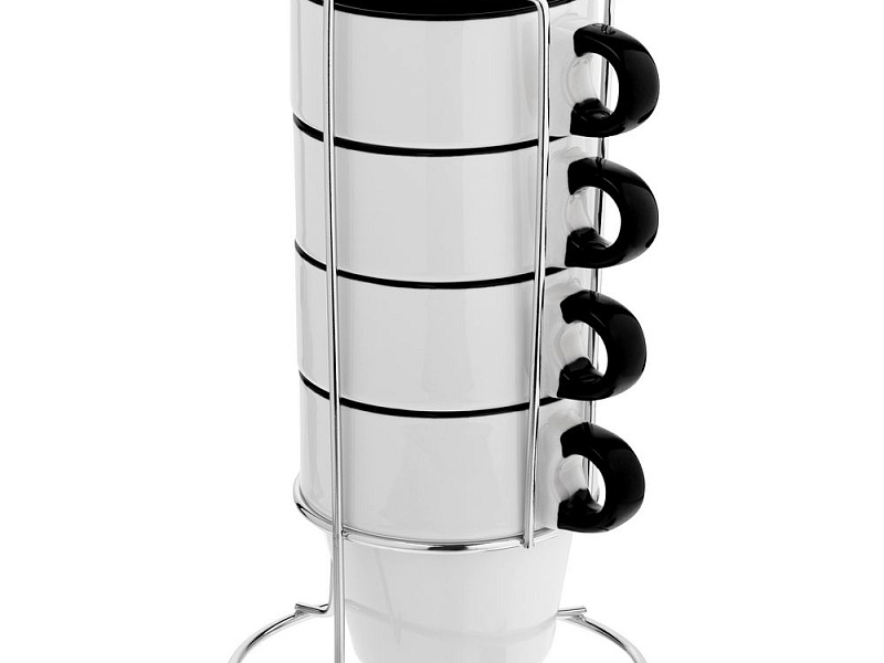 Набор из 4 кружек Inset с подставкой, черный