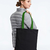 Холщовая сумка BrighTone, черная с зелеными ручками