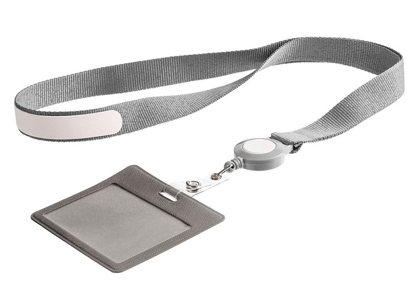 Чехол для карточки с лентой и ретрактором Devon, серый с белым