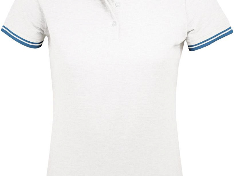 Рубашка поло женская Pasadena Women 200 с контрастной отделкой, белая с голубым