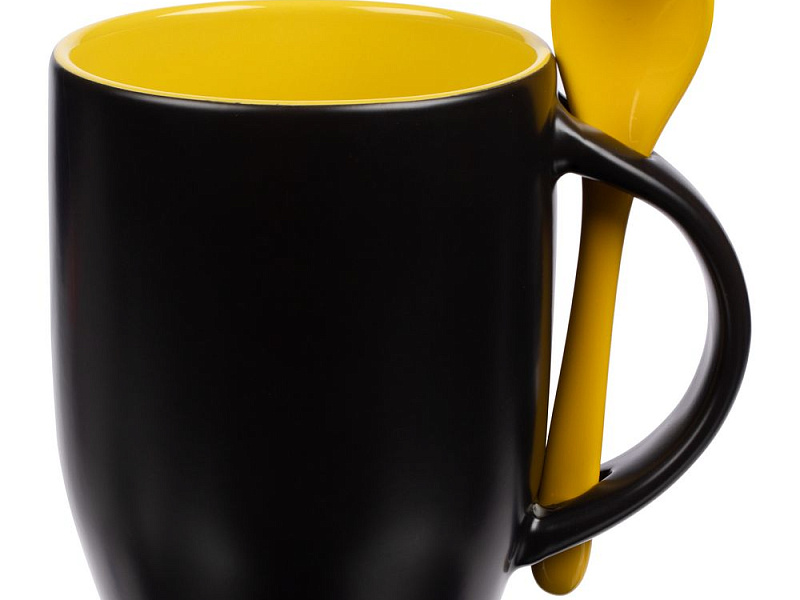 Кружка-хамелеон Melty с ложкой, черная с желтым