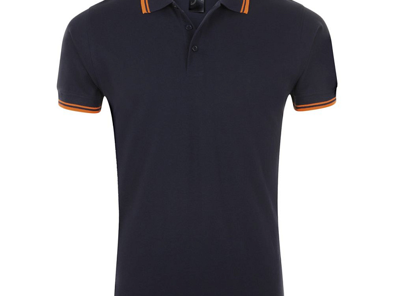 Рубашка поло мужская Pasadena Men 200 с контрастной отделкой, темно-синяя (navy) с неоново-оранжевым