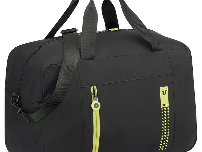 Сумка дорожная Compact Neon, черная с зеленым