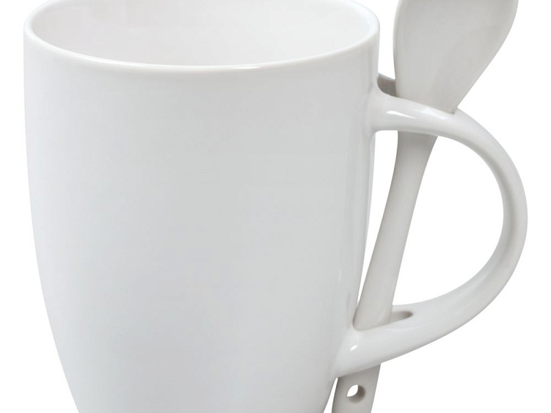 Кружка с ложкой Cheer Up, белая с белой