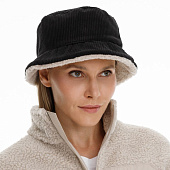 Панама Bucket двусторонняя утепленная, темно-серая с бежевым