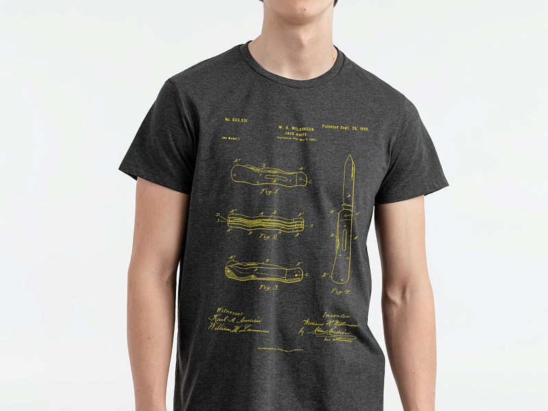 Футболка приталенная Old Patents. Knife, черный меланж
