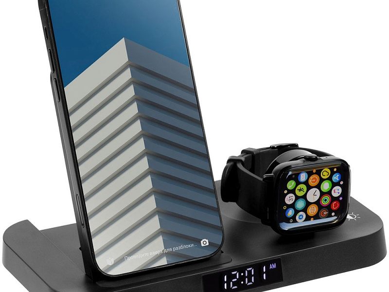 Зарядная станция с часами Clock Nest, черная