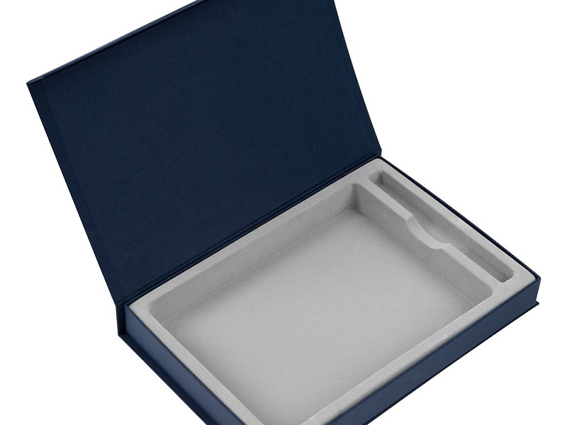 Коробка Silk с ложементом под ежедневник 15х21 см и ручку, ver.2, темно-синяя