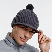 Вязаная шапка с козырьком Peaky, серая (антрацит)