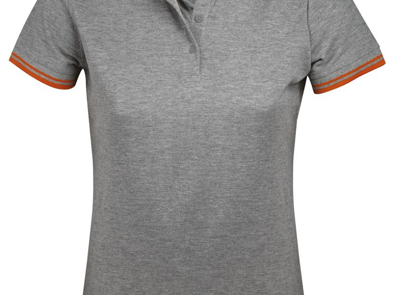 Рубашка поло женская Pasadena Women 200 с контрастной отделкой, серый меланж с оранжевым