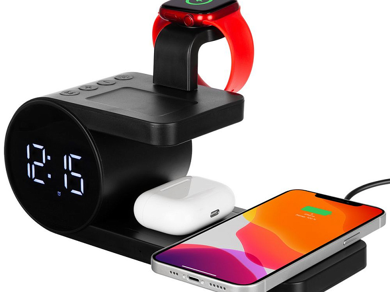 Станция беспроводной зарядки с часами fullStack, черная
