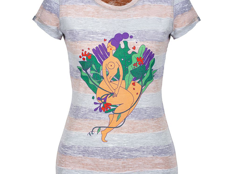 Футболка женская «Амазонка» двусторонняя, оранжевая с фиолетовым