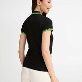 Рубашка поло женская Pasadena Women 200 с контрастной отделкой, черная с зеленым