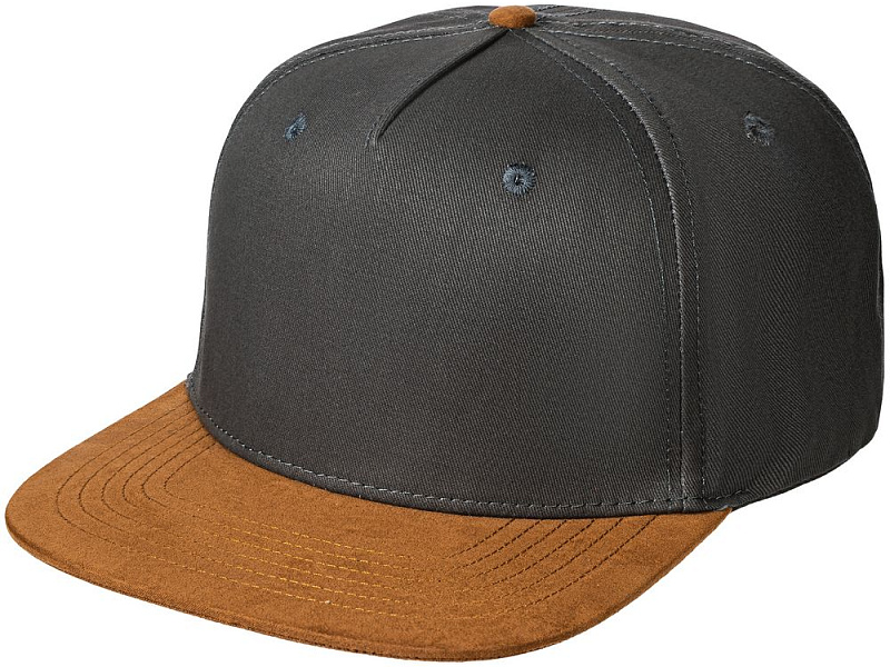 Бейсболка Foreside с прямым козырьком, серая с коричневым