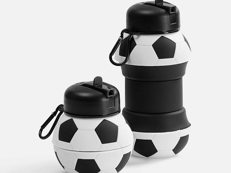 Складная бутылка для воды Football Flex, белая с черным