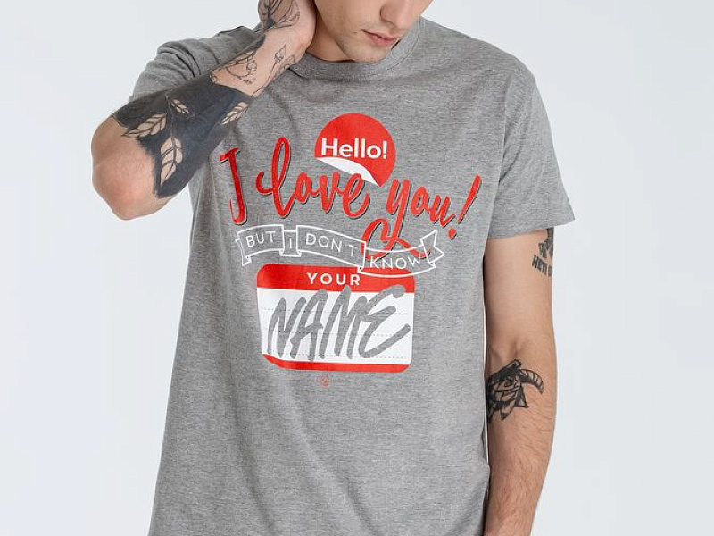 Футболка Hello! I Love You!, серый меланж