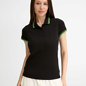 Рубашка поло женская Pasadena Women 200 с контрастной отделкой, черная с зеленым