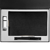 Коробка Silk с ложементом под ежедневник 13x21 см, флешку и ручку, ver. 2, черная